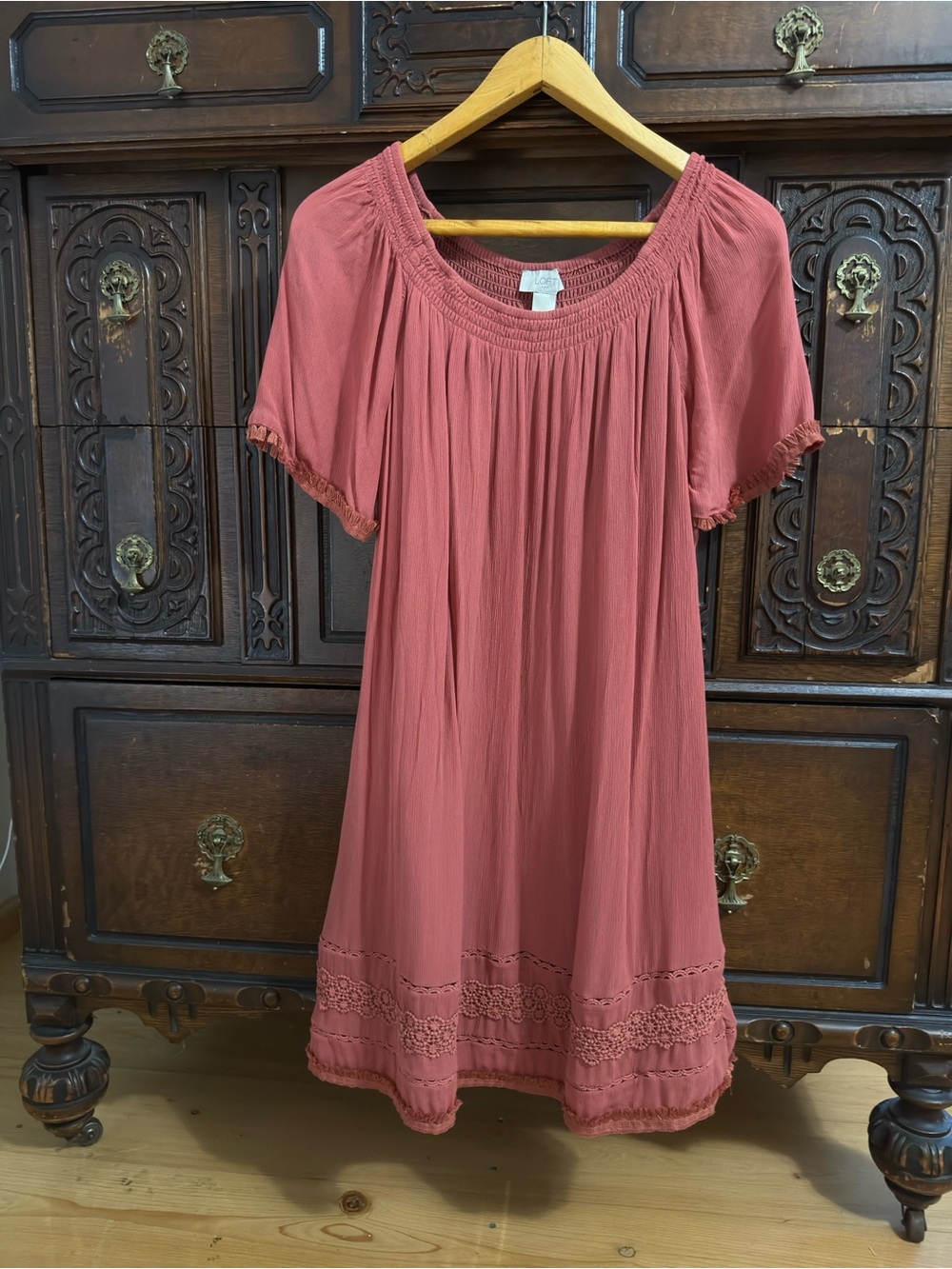 LOFT Dusty Rose Midi Peasant Dress